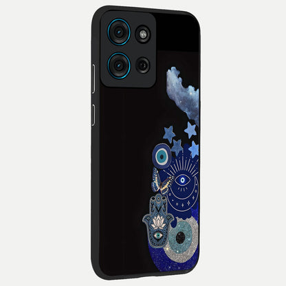 Galactic Charm Cluster Glass Case upright view showcasing glowing cosmic charm artwork with magical celestial style.