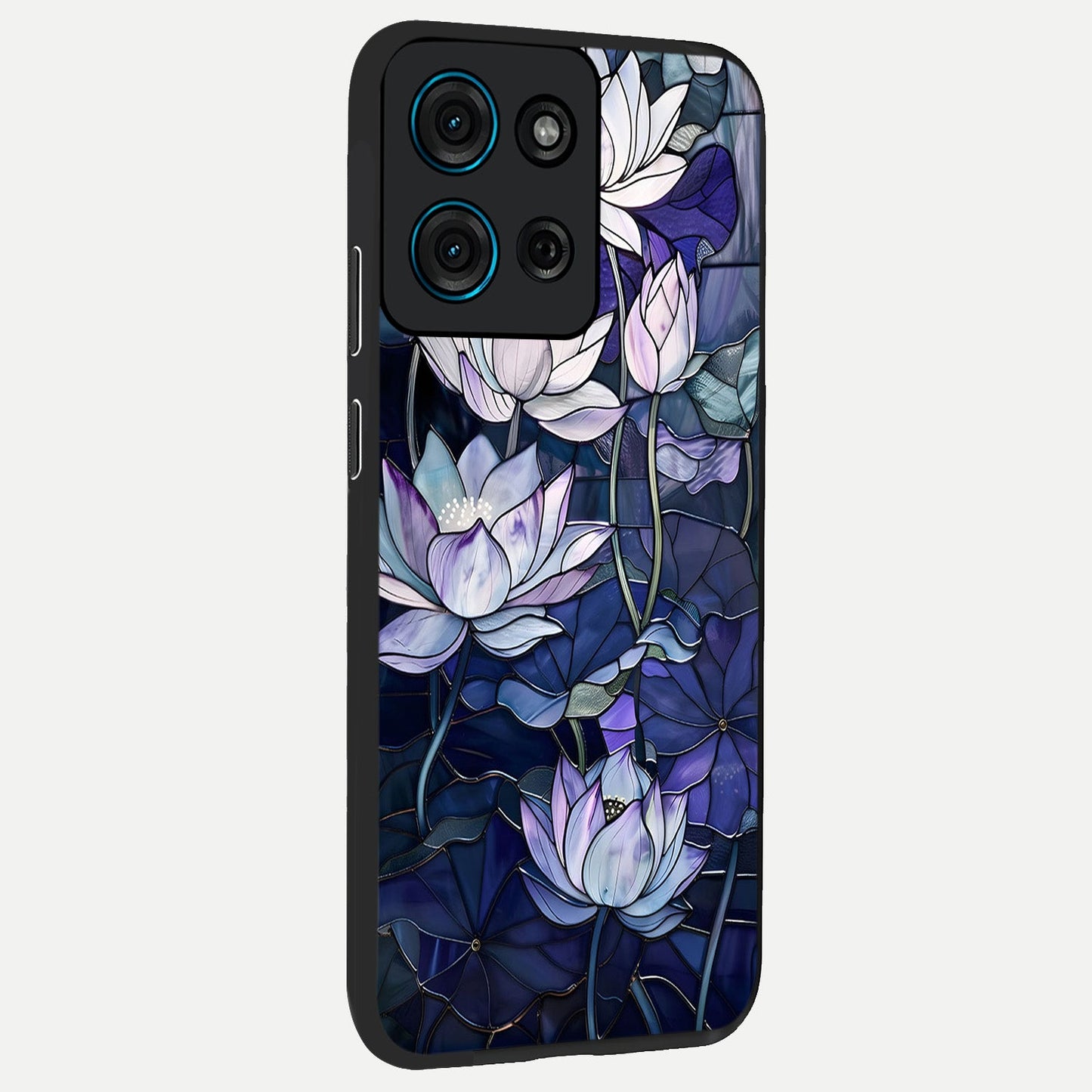 Gloss Petal Rush Glass Case upright view showcasing dynamic floral petal artwork with modern botanical theme.