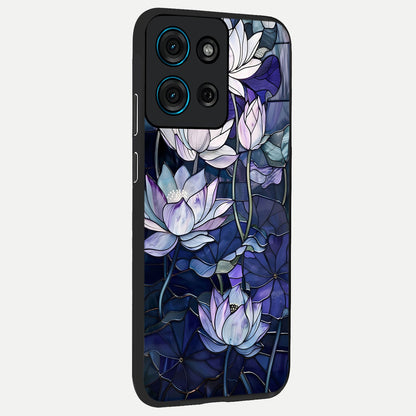 Gloss Petal Rush Glass Case upright view showcasing dynamic floral petal artwork with modern botanical theme.