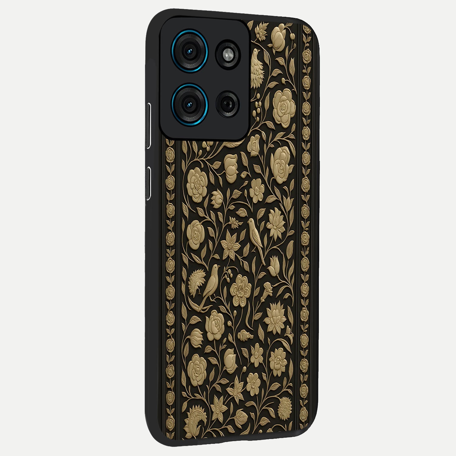 Golden Evil Eye Mandala Glass Case upright view showcasing decorative evil eye mandala artwork with spiritual aesthetic style.