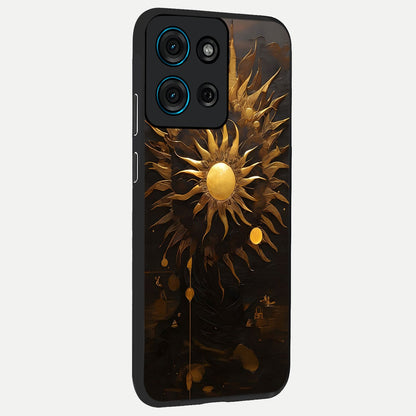 Golden Sun Majesty Glass Case upright view showcasing haunting graveyard artwork with dramatic dark theme.