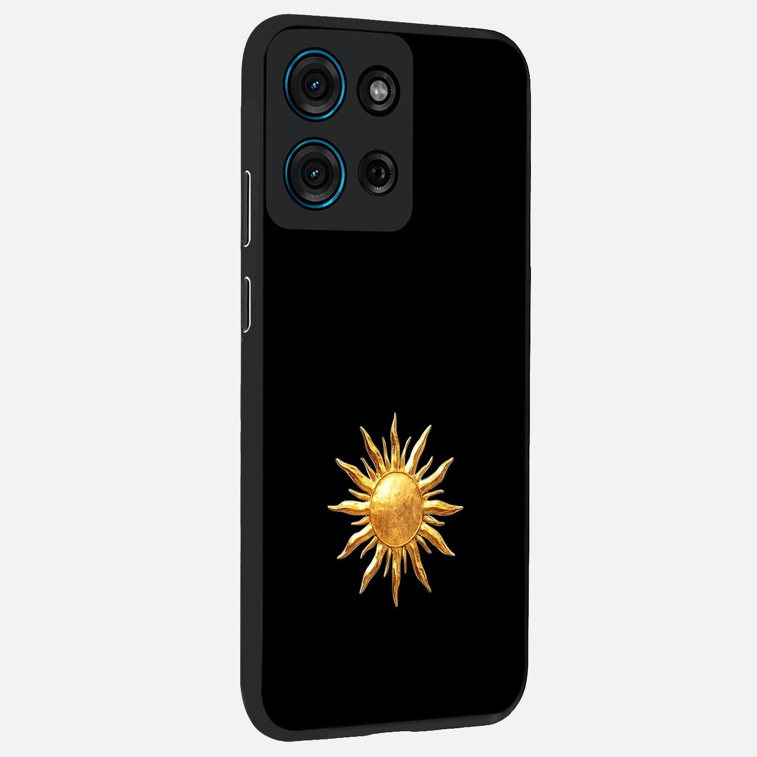 Golden Sun Minimalism Glass Case upright view showcasing haunting graveyard artwork with dramatic dark theme.