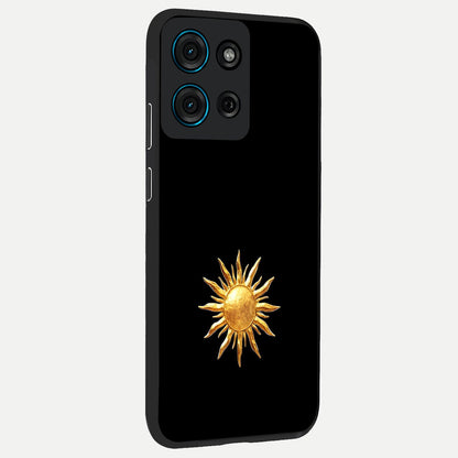 Golden Sun Minimalism Glass Case upright view showcasing haunting graveyard artwork with dramatic dark theme.