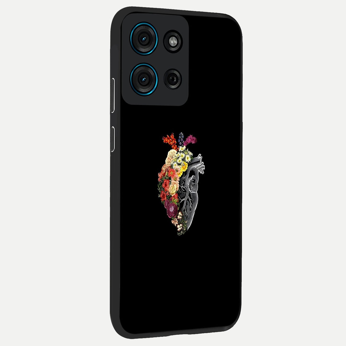 Heart With Flowers Glass Case upright view showcasing decorative heart and floral artwork with sweet romantic theme.