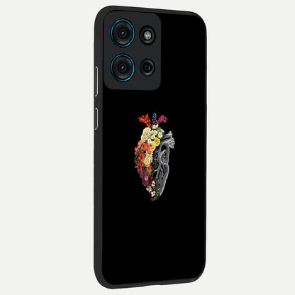 Heart With Flowers Glass Case upright view showcasing decorative heart and floral artwork with sweet romantic theme.