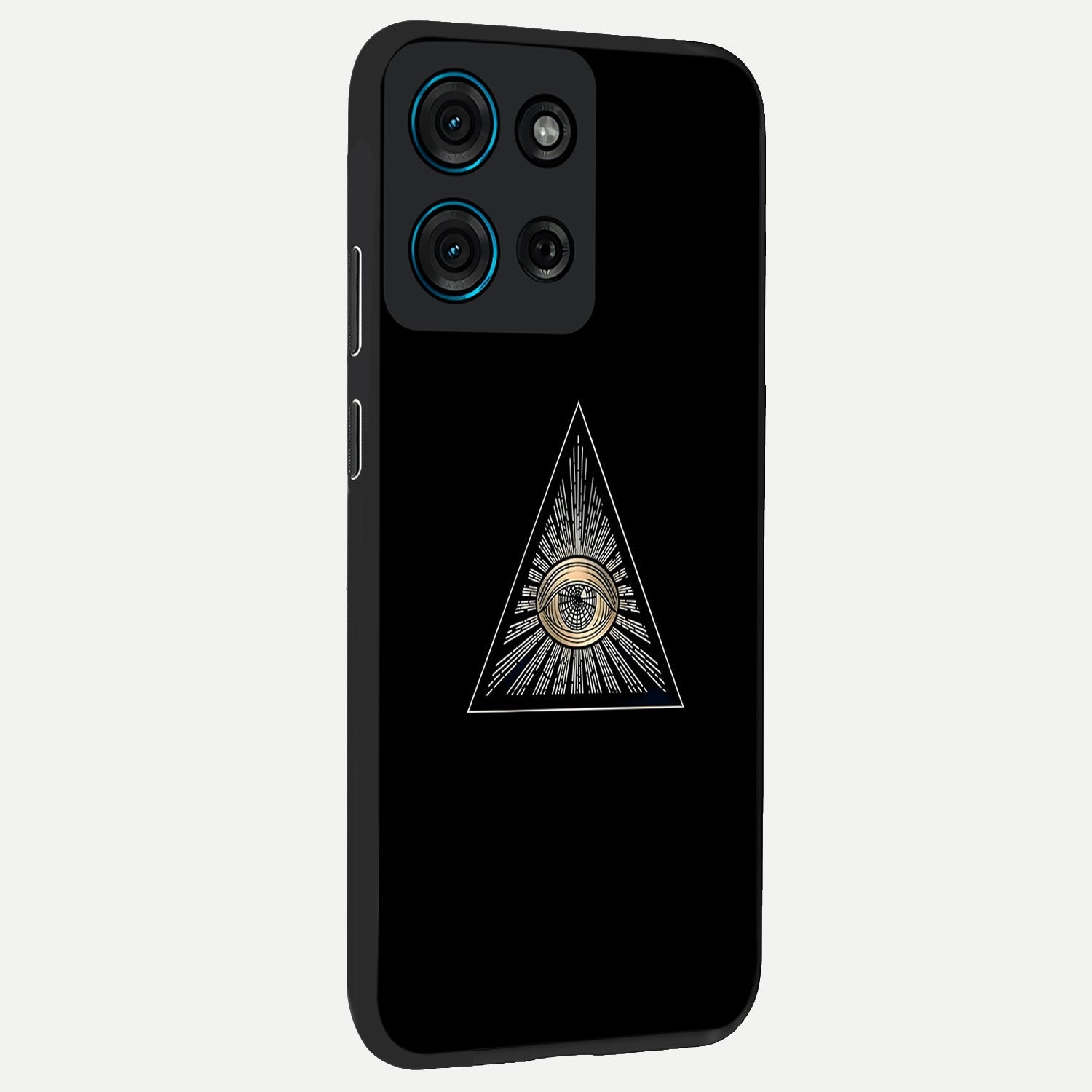 Illuminati Evil Glass Case upright view showcasing striking illuminati artwork with mysterious symbolic theme.