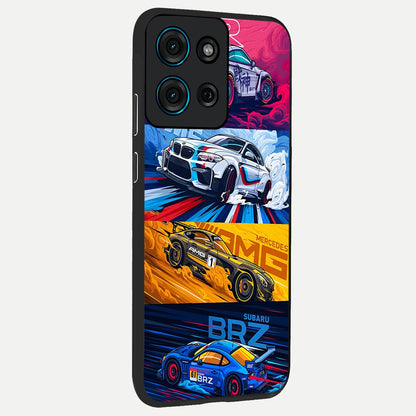 JDM Sports Car Glass Case upright view showcasing dynamic sports car artwork with bold racing theme.