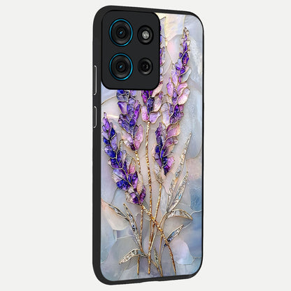 Lavender Dream Glow Glass Case upright view showcasing radiant lavender glow artwork with calming dreamy theme.