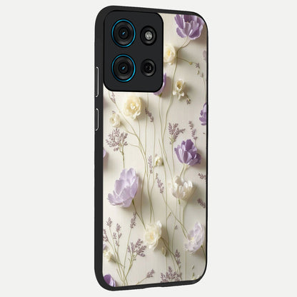 Lilac Breeze Harmony Glass Case upright view showcasing delicate lilac artwork with peaceful floral theme.