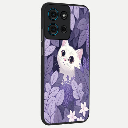 Lilac Hide Peek Cat Glass Case upright view showcasing charming cat artwork with adorable peek theme.