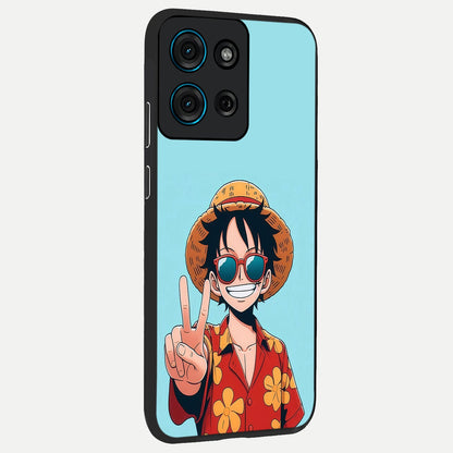 Luffy Summer Anime Vibe Glass Case upright view showcasing dynamic anime artwork with bright adventurous theme.