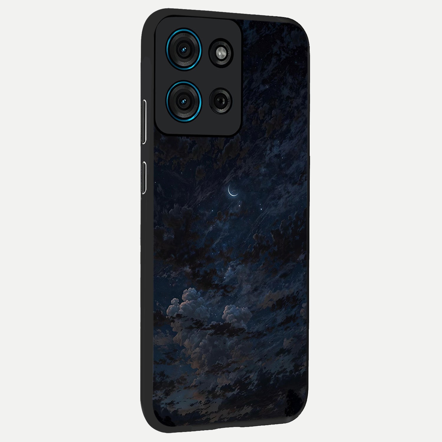 Lunar Veil Silence Glass Case upright view showcasing calm moon themed artwork with serene night atmosphere.