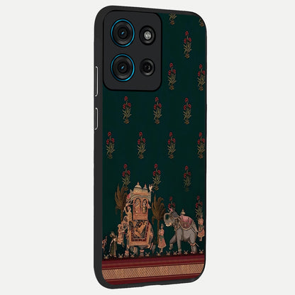 Macmerise Glass Case upright view showcasing bold artistic artwork with contemporary design theme.