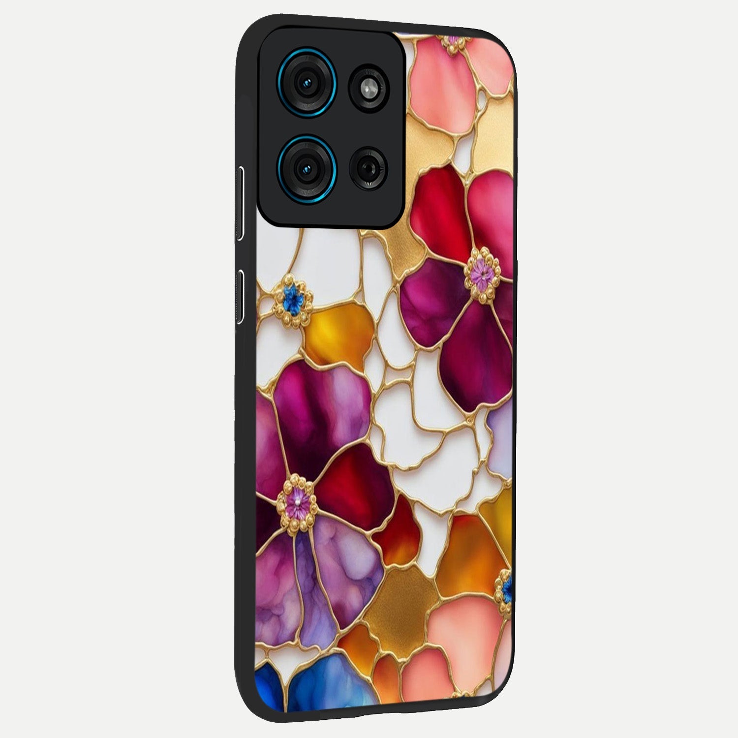 Marble Flower Pattern Glass Case upright view showcasing decorative marble flower artwork with refined style.