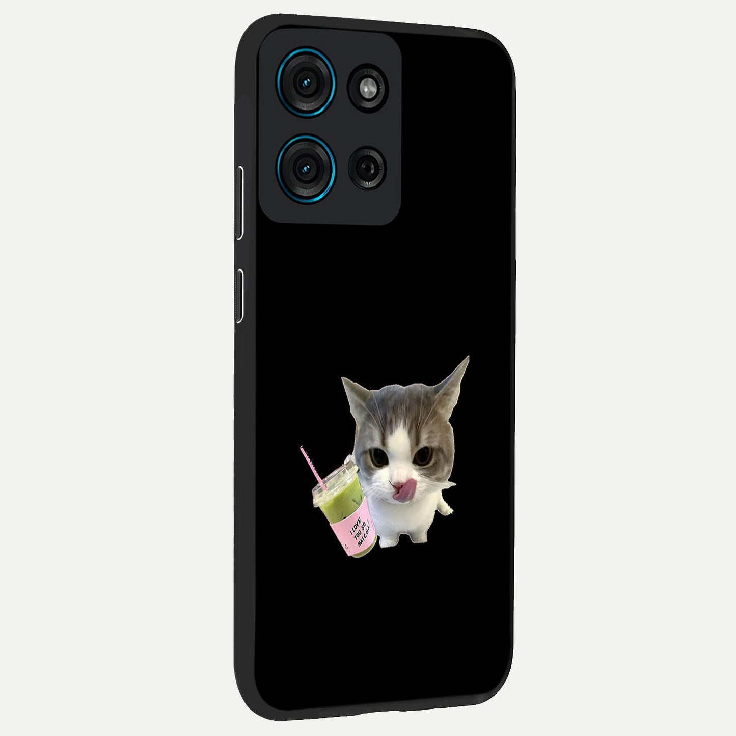 Matcha Cat Style Glass Case upright view showcasing charming cat artwork with cozy aesthetic theme.