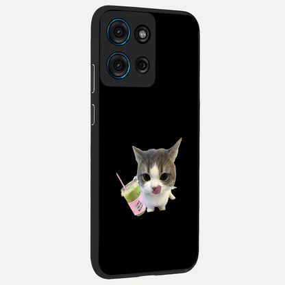 Matcha Cat Style Glass Case upright view showcasing charming cat artwork with cozy aesthetic theme.