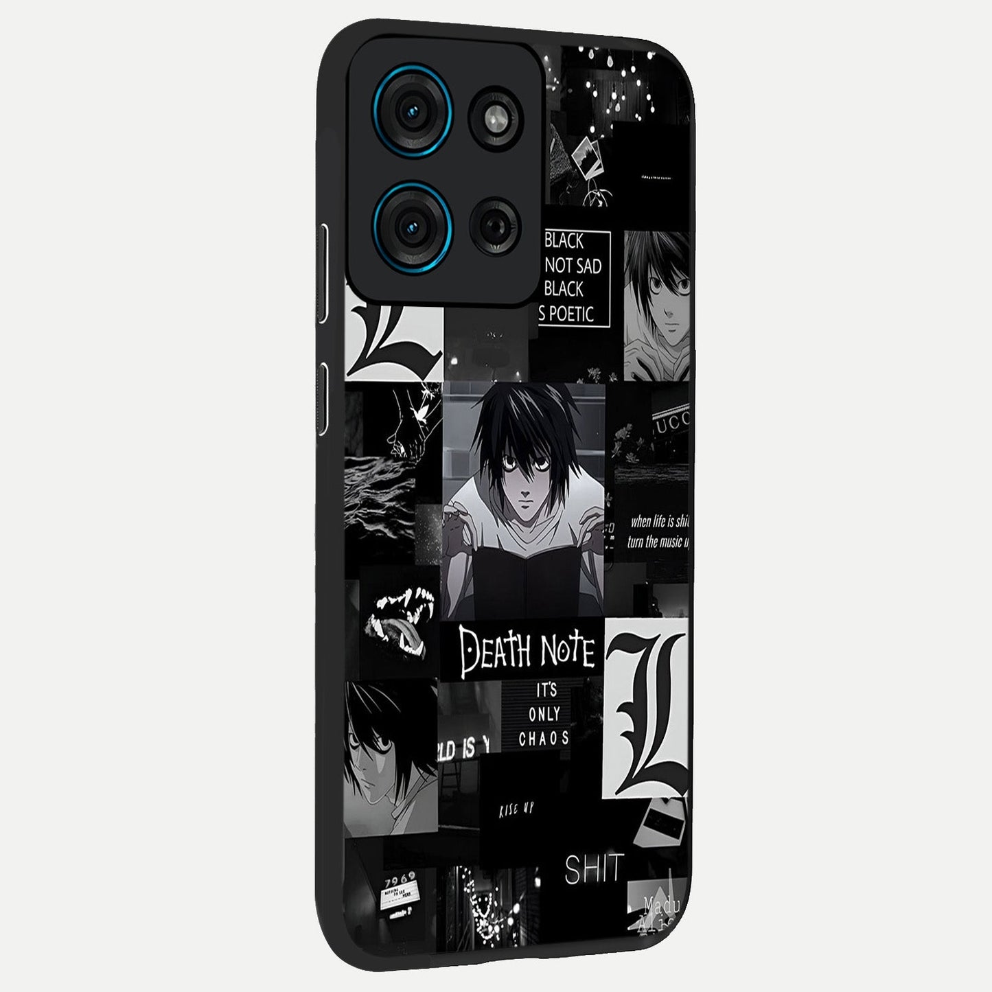 Midnight Chaos Mind Glass Case upright view showcasing expressive abstract artwork with bold dark theme.