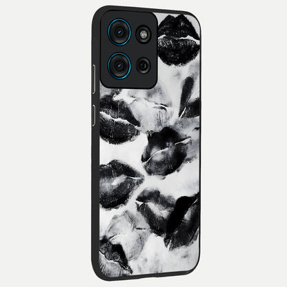Midnight Kiss Marks Glass Case upright view showcasing stylish kiss mark artwork with trendy romantic theme.
