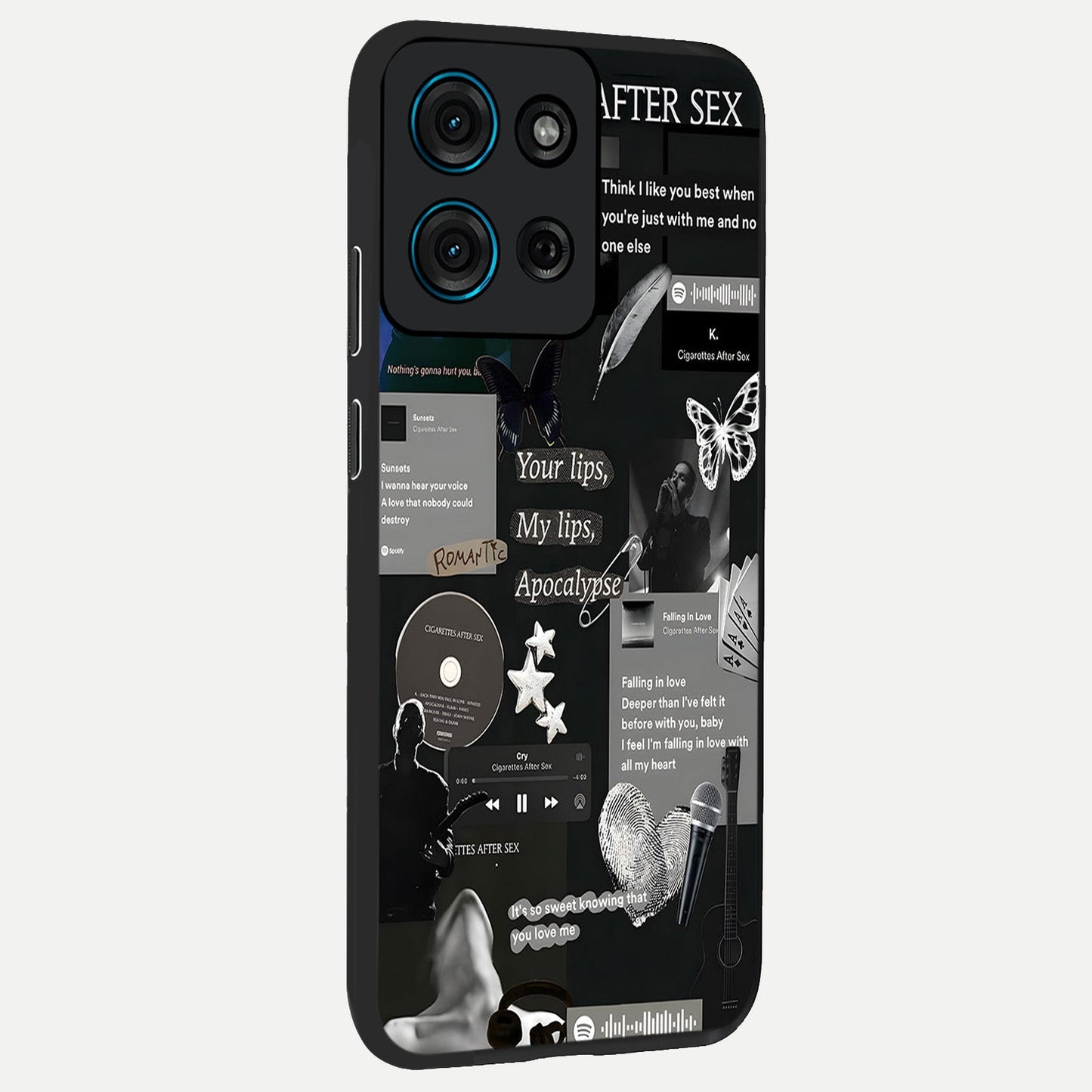 Midnight Love Echo Glass Case upright view showcasing expressive romantic artwork with dreamy midnight theme.