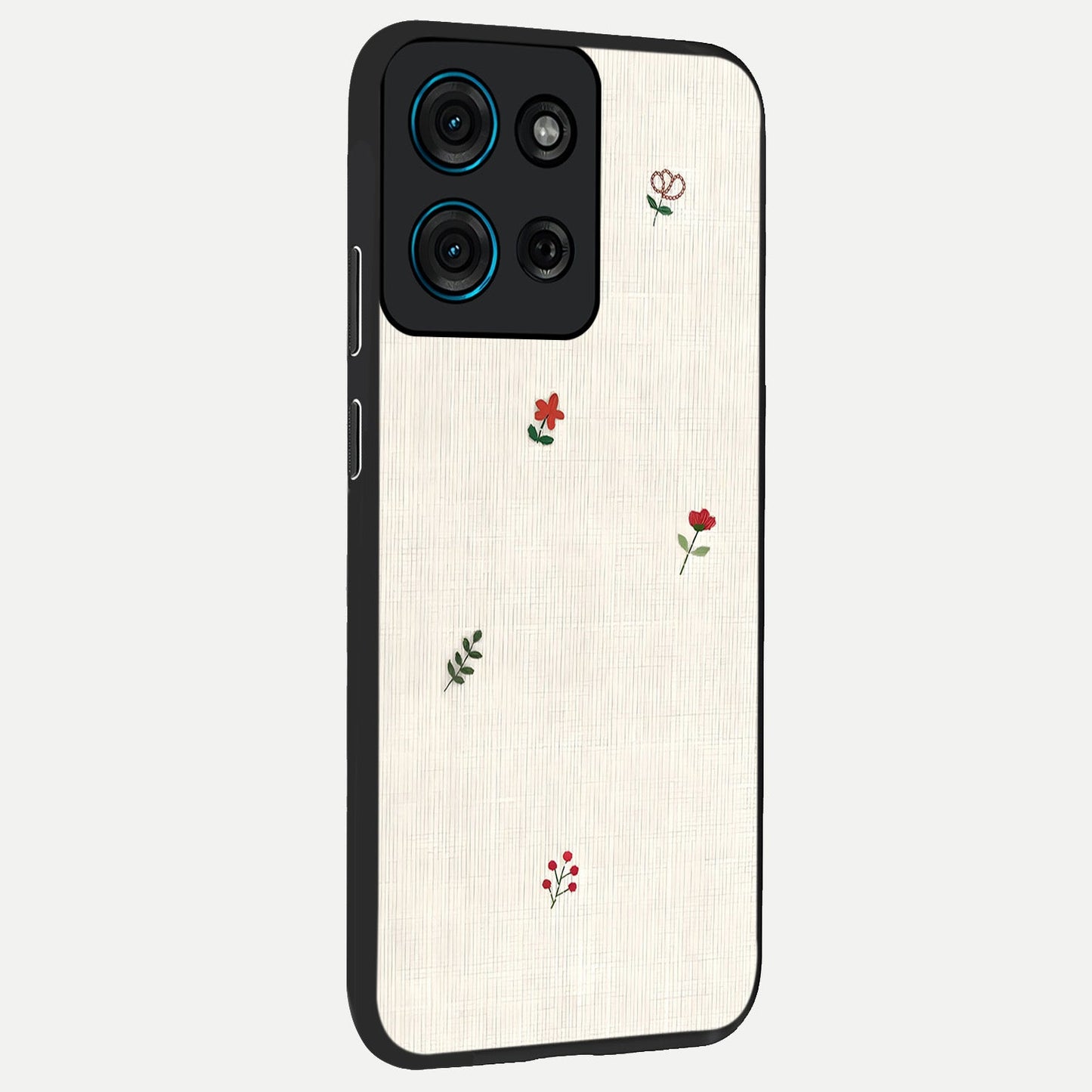 Minimalistic Blue With White Flower Pattern Glass Case upright view showcasing clean white flower artwork with calming blue theme.