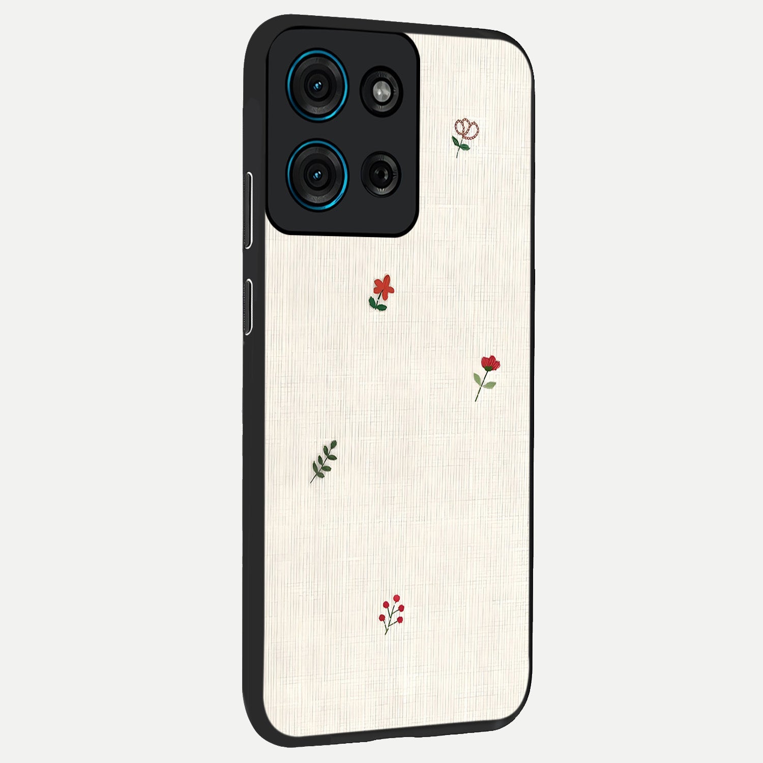 Minimalistic Blue With White Flower Pattern Glass Case upright view showcasing clean white flower artwork with calming blue theme.