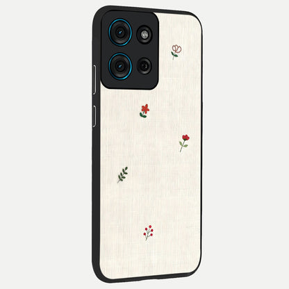 Minimalistic Blue With White Flower Pattern Glass Case upright view showcasing clean white flower artwork with calming blue theme.
