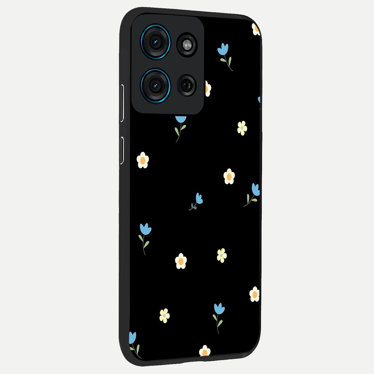 Minimal Petal Whispers Glass Case upright view showcasing elegant floral artwork with modern minimalist style.