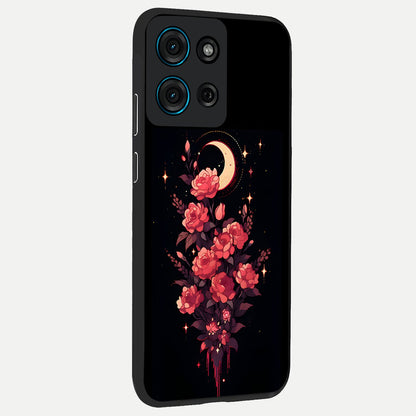 Moonlit Floral Elegance Glass Case upright view showcasing delicate floral artwork with refined night inspired theme.