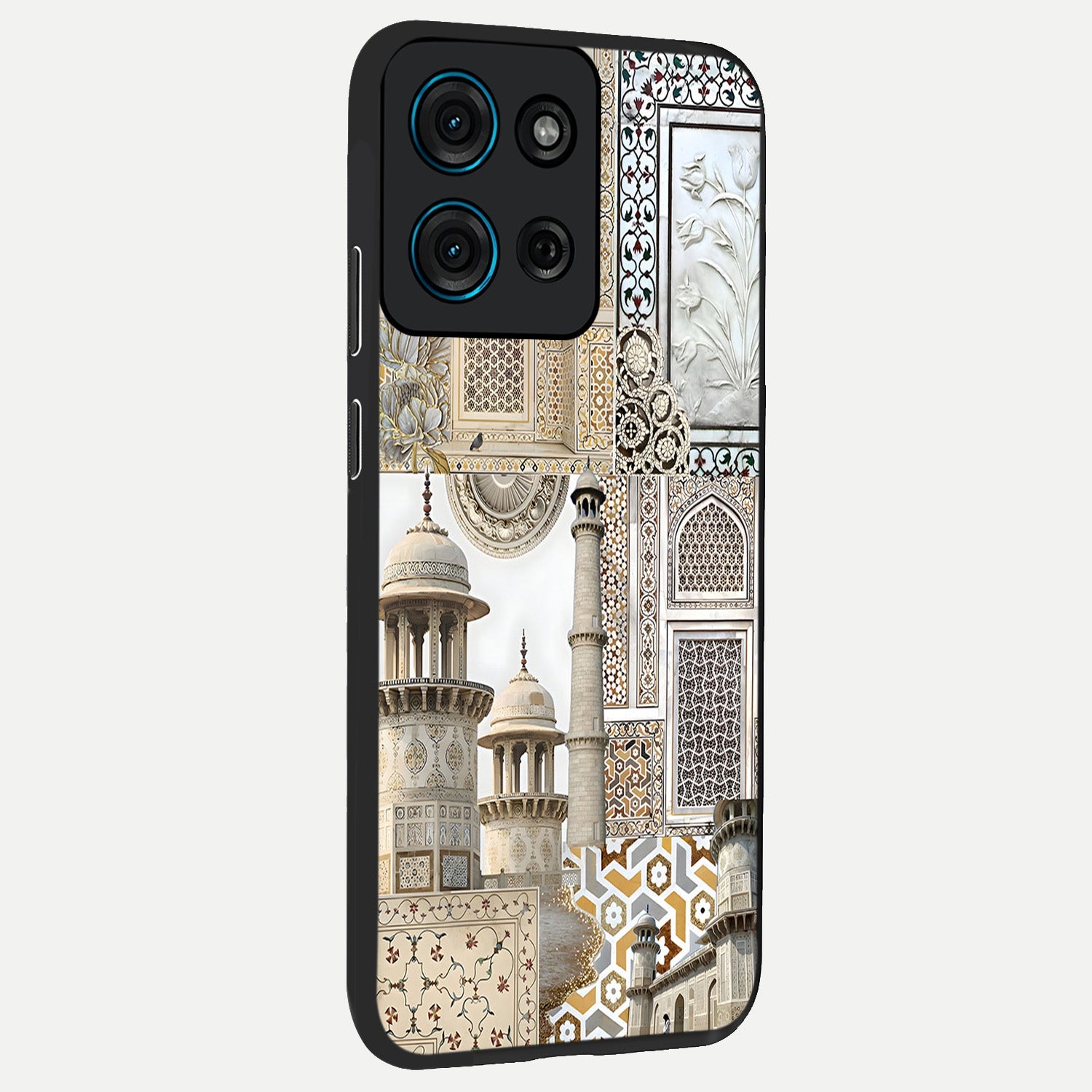 Mughal Marble Legacy Glass Case upright view showcasing ornate Mughal design with luxurious traditional theme.
