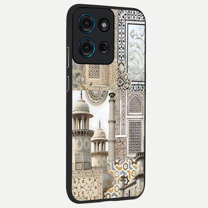 Mughal Marble Legacy Glass Case upright view showcasing ornate Mughal design with luxurious traditional theme.