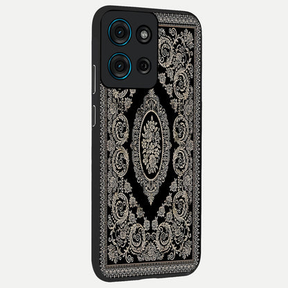 Noir Bloom Elegance Glass Case upright view showcasing graceful floral artwork with luxurious dark theme.