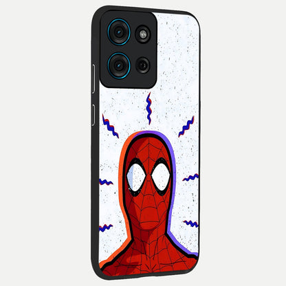 Omg Spiderman Glass Case upright view showcasing energetic superhero artwork with vibrant comic theme.