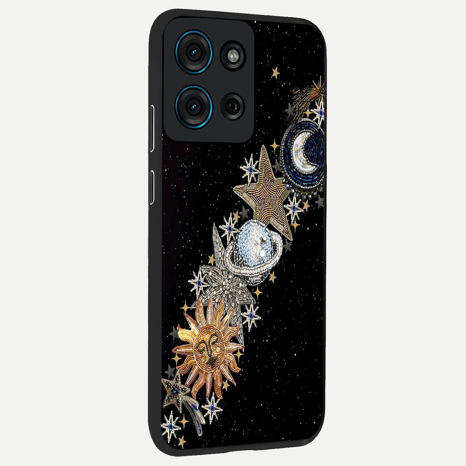 Pearls Universe Object Glass Case upright view showcasing decorative pearl themed artwork with cosmic elegance.