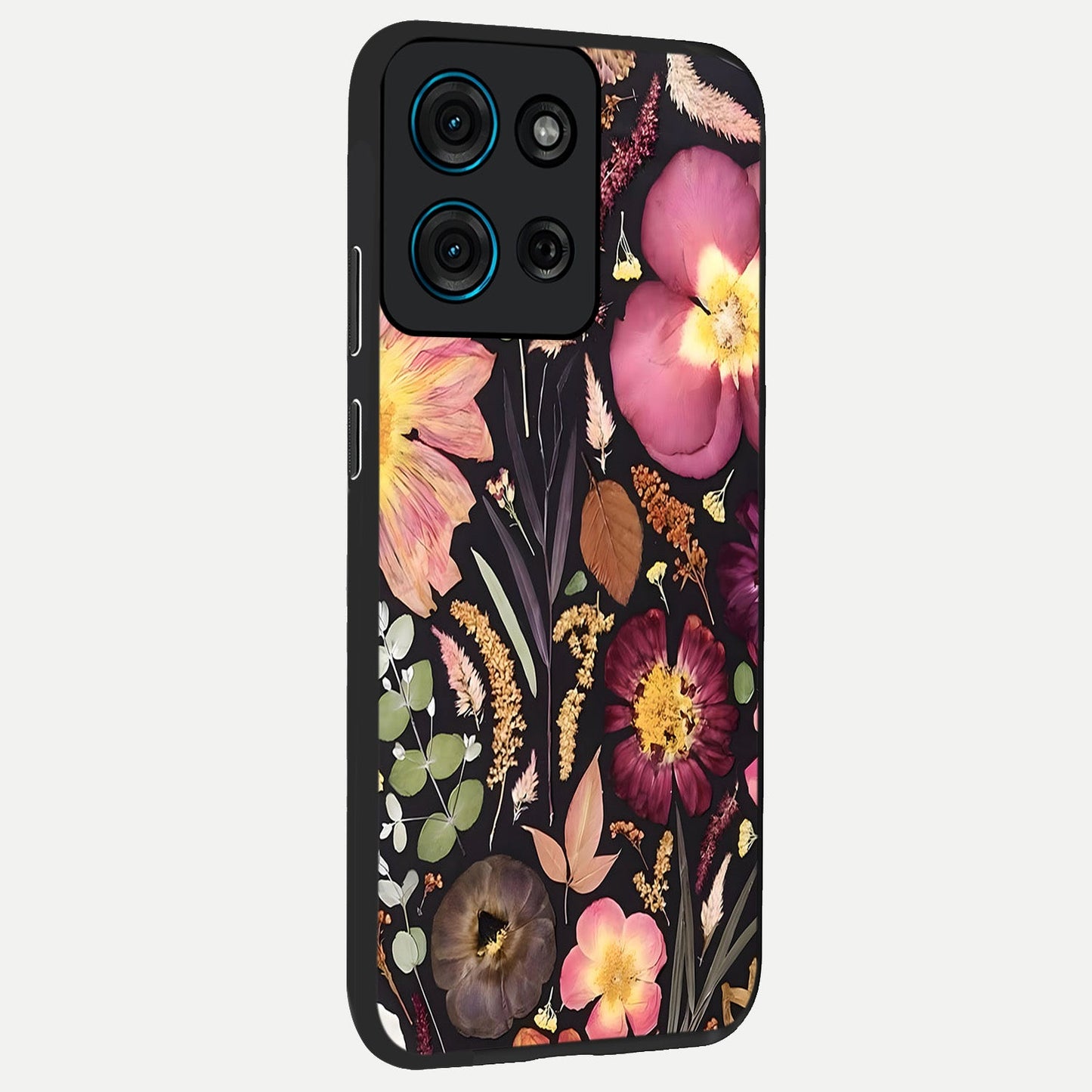 Petal Dream Tapestry Glass Case upright view showcasing detailed floral tapestry artwork with artistic nature theme.