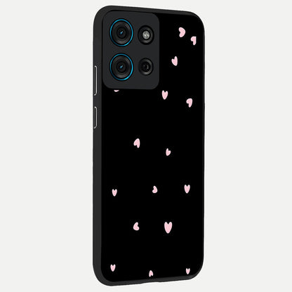 Pink Love Drops Glass Case upright view showcasing charming heart drop artwork with romantic playful theme.