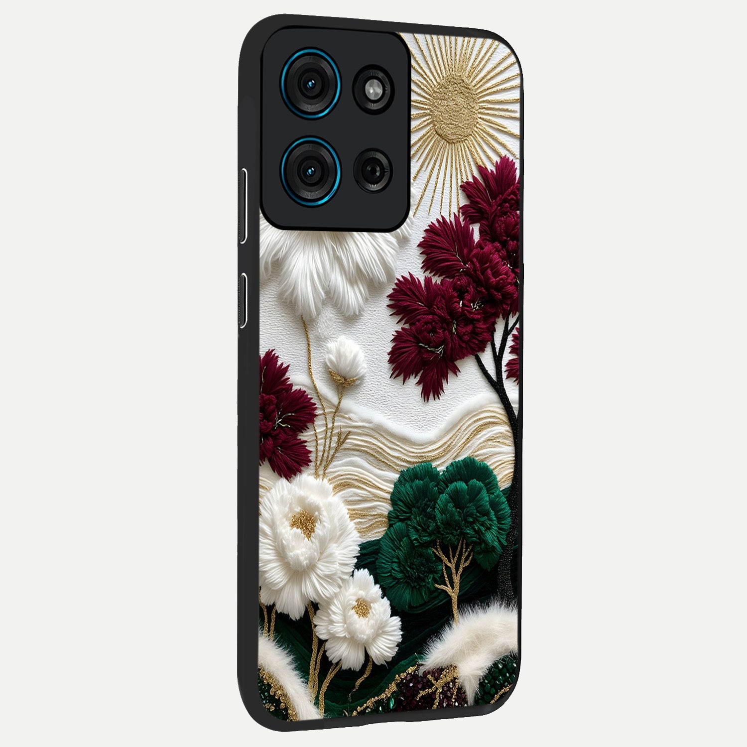 Radiant Bloom Elegance Glass Case upright view showcasing decorative flower artwork with refined botanical theme.