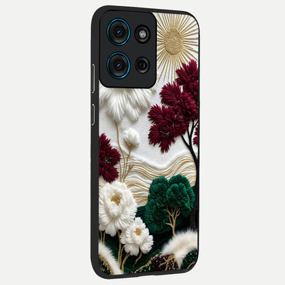 Radiant Bloom Elegance Glass Case upright view showcasing decorative flower artwork with refined botanical theme.