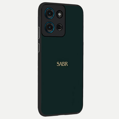 Sabr Minimal Patience Glass Case upright view showcasing calm minimalist artwork with motivational patience theme.