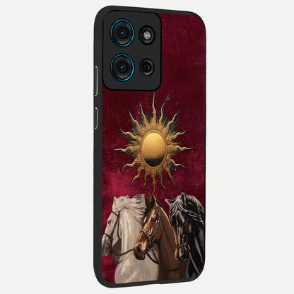 Solar Riders Glass Case upright view showcasing energetic rider artwork with bold adventure theme.