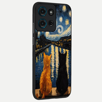 Starry River Cats Glass Case upright view showcasing adorable cat artwork with magical river and stars theme.