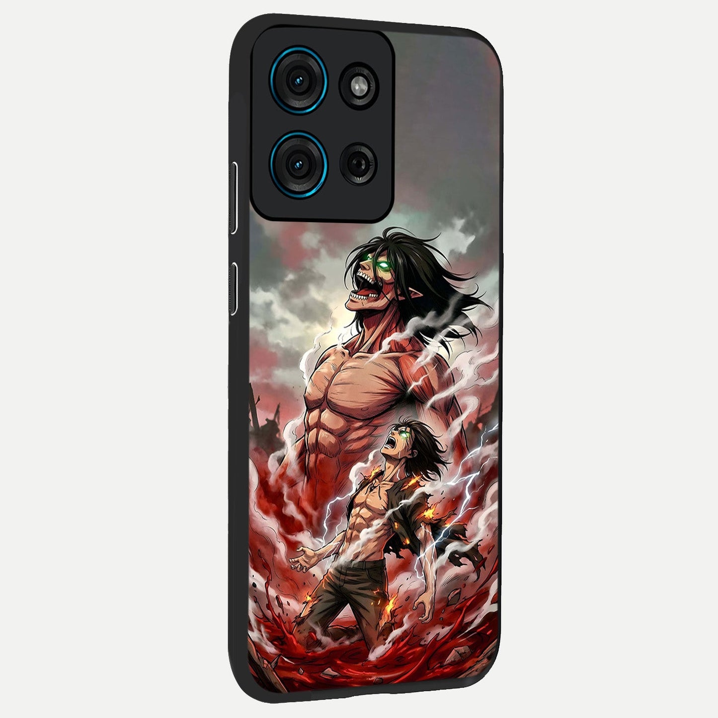 Titan Awakening Fury Glass Case upright view showcasing intense titan artwork with epic fantasy theme.