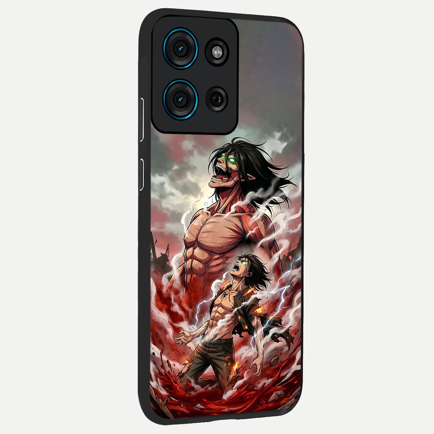 Titan Awakening Fury Glass Case upright view showcasing intense titan artwork with epic fantasy theme.