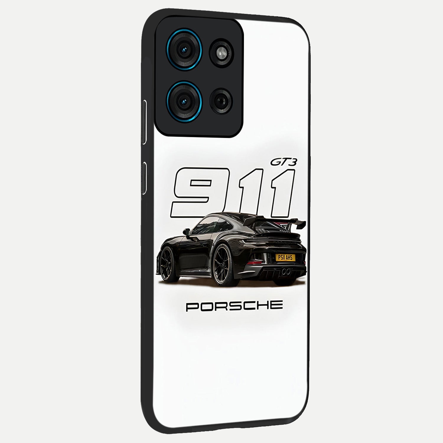 Turbo Legacy Icon Glass Case upright view showcasing bold racing inspired artwork with classic car theme.