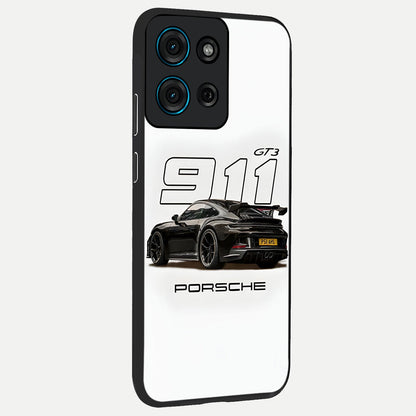 Turbo Legacy Icon Glass Case upright view showcasing bold racing inspired artwork with classic car theme.