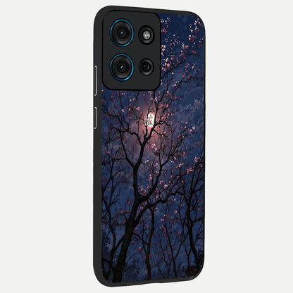 Twilight Sakura Serenade Glass Case upright view showcasing beautiful cherry blossom artwork with serene evening theme.