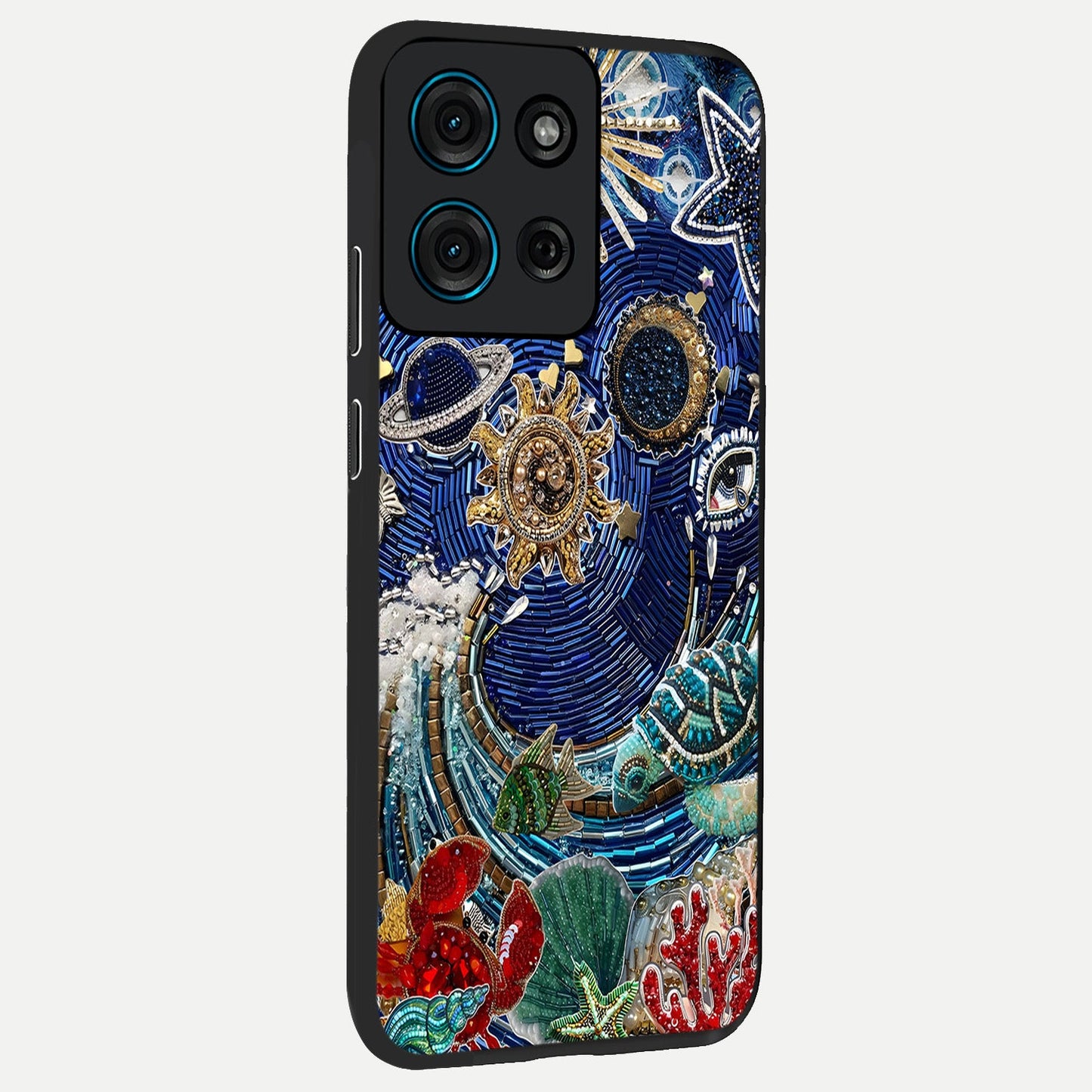 Universe Underwater Spark Glass Case upright view showcasing magical underwater galaxy artwork with vibrant cosmic theme.