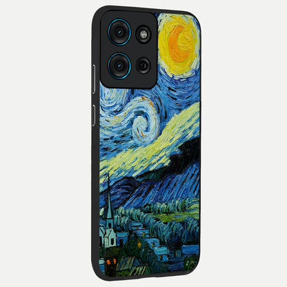 Van Gogh Art Glass Case upright view showcasing expressive painting style artwork with timeless artistic theme.