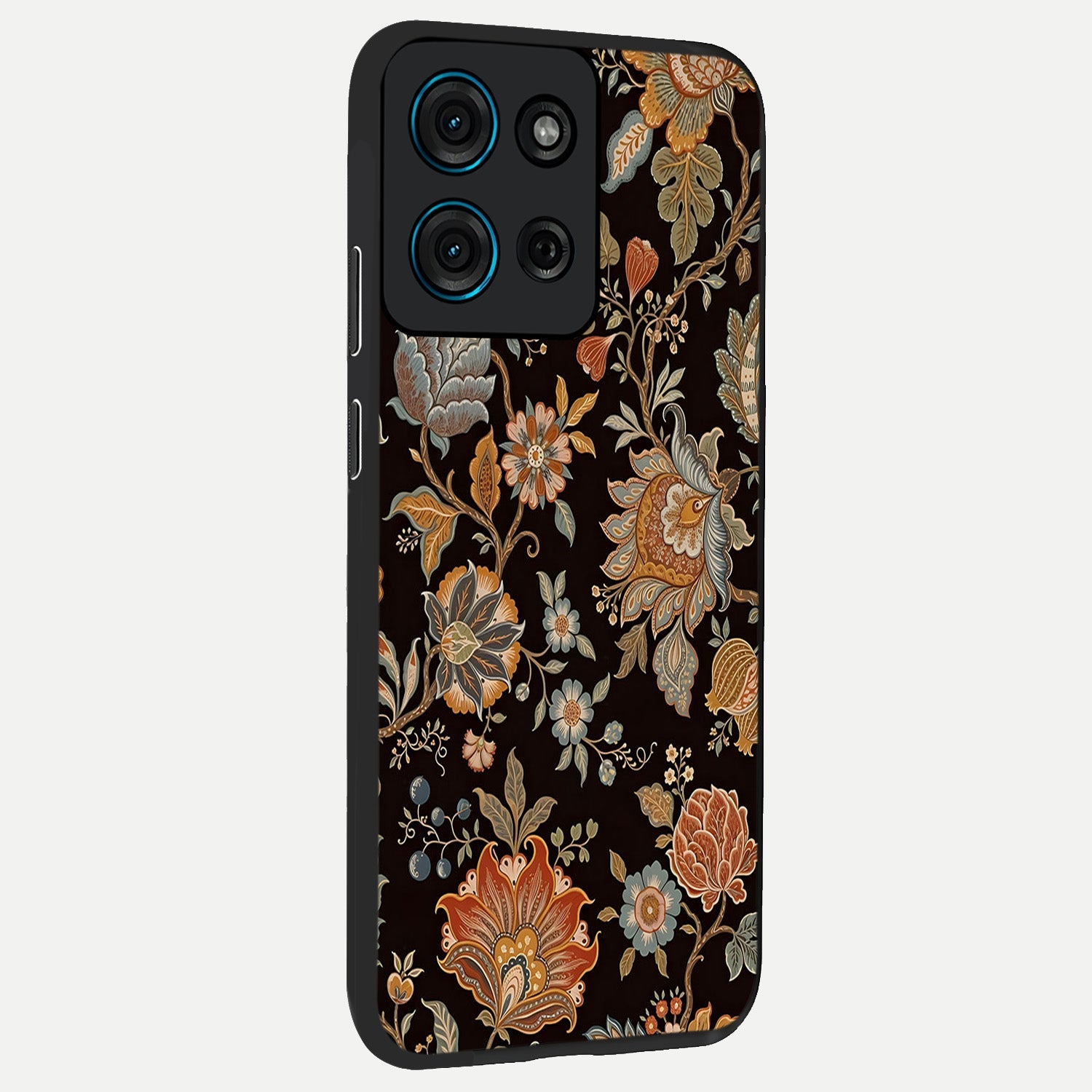 Vintage Floral Dream Glass Case upright view showcasing delicate floral artwork with timeless vintage theme.
