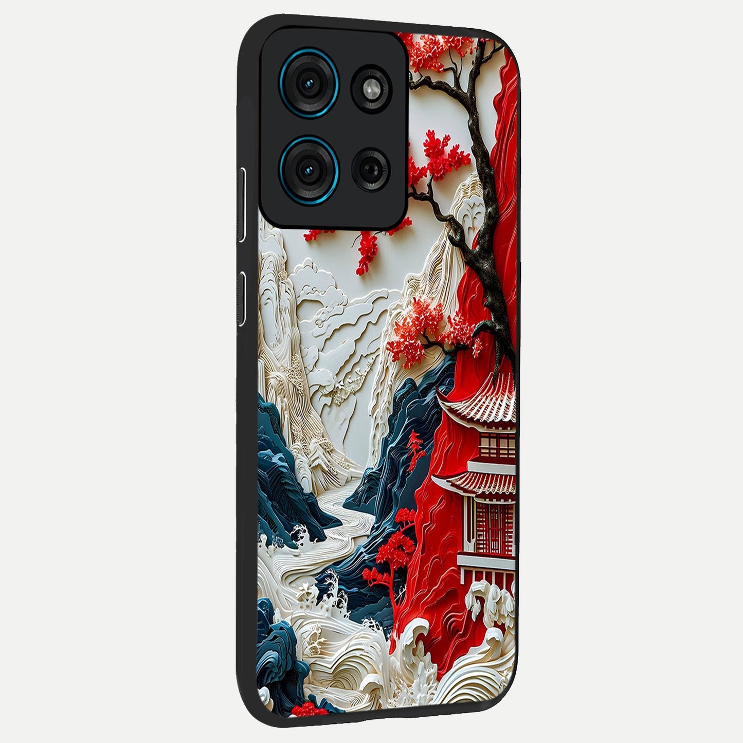 Whispers Of Sakura Waves Glass Case upright view showcasing delicate cherry blossom artwork with elegant nature theme.