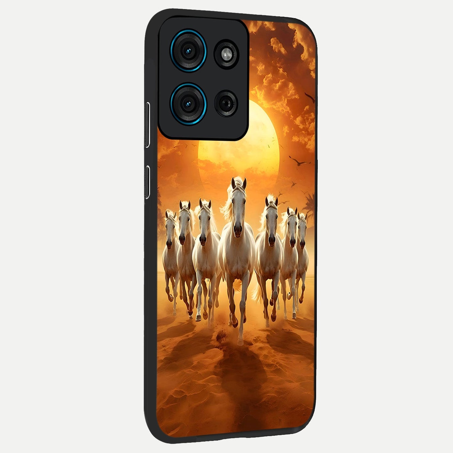 Wild Sunset Majesty Glass Case upright view showcasing dramatic sunset artwork with bold nature theme.
